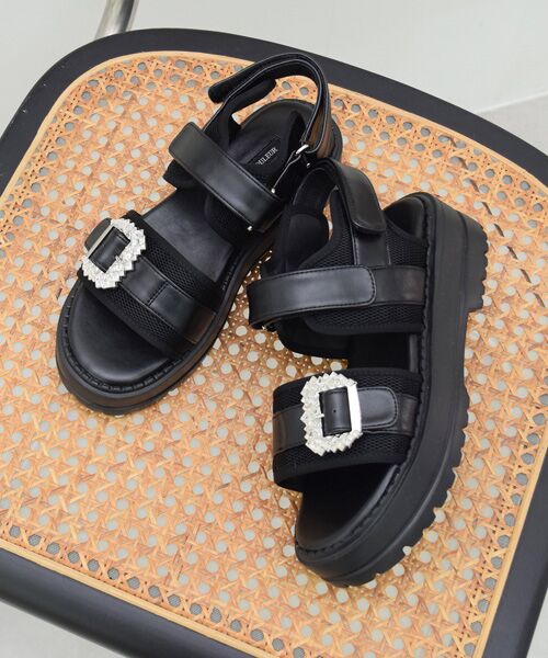 Bridget Birkin / ブリジットバーキン サンダル | 【PARADIS COULEUR】ビジューバックルベルクロスポーツサンダル | 詳細9