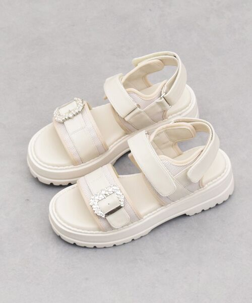 Bridget Birkin / ブリジットバーキン サンダル | 【PARADIS COULEUR】ビジューバックルベルクロスポーツサンダル（アイボリーコンビ）