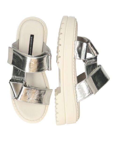 Bridget Birkin / ブリジットバーキン サンダル | 【PARADIS COULEUR】ワイドベルクロ厚底ミュールサンダル（シルバー）