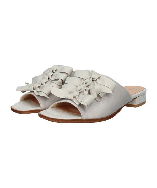 Bridget Birkin / ブリジットバーキン サンダル | 【Bridget Birkin】ラインリボンミュールサンダル（ライトグレー雑材）