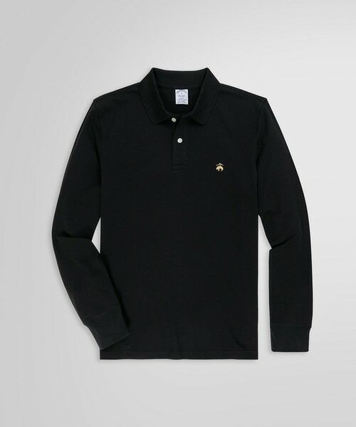 Brooks Brothers/ブルックス ブラザーズ GF スーピマコットン ストレッチピケ ロングスリーブポロシャツ Slim Fit ブラック X-SMALL