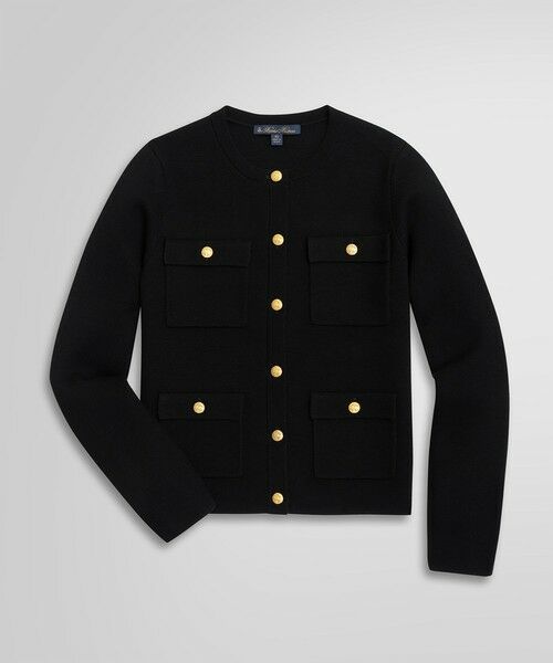 Brooks Brothers/ブルックス ブラザーズ ロングスリーブ ミラノリブ ゴールドボタン ノーカラーニットジャケット ブラック XS Brooks Brothers/ブルックス ブラザーズ ロングスリーブ ミラノリブ ゴールドボタン ノーカラーニットジャケット ブラック XS