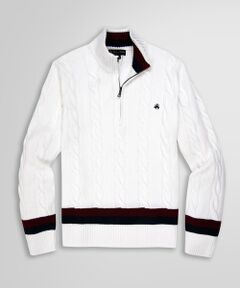 Brooks Brothers / ブルックス ブラザーズ ニット・セーター | スーピマコットン ケーブル ハーフジップ モックネック テニスセーター