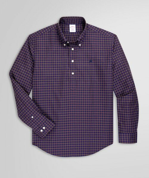 Brooks Brothers / ブルックス ブラザーズ シャツ・ブラウス | コットン GFロゴ チェック プルオーバーシャツ(ブラウン)