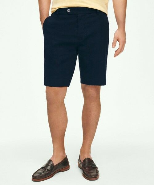 Brooks Brothers/ブルックス ブラザーズ ストレッチコットン シアサッカー プレーンフロント 9inショーツ ネイビー 34inch Brooks Brothers/ブルックス ブラザーズ ストレッチコットン シアサッカー プレーンフロント 9inショーツ ネイビー 34inch