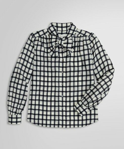 Brooks Brothers/ブルックス ブラザーズ ポリエステル チェックプリント ソフトボウタイブラウス ホワイト×ブラック 0 Brooks Brothers/ブルックス ブラザーズ ポリエステル チェックプリント ソフトボウタイブラウス ホワイト×ブラック 0