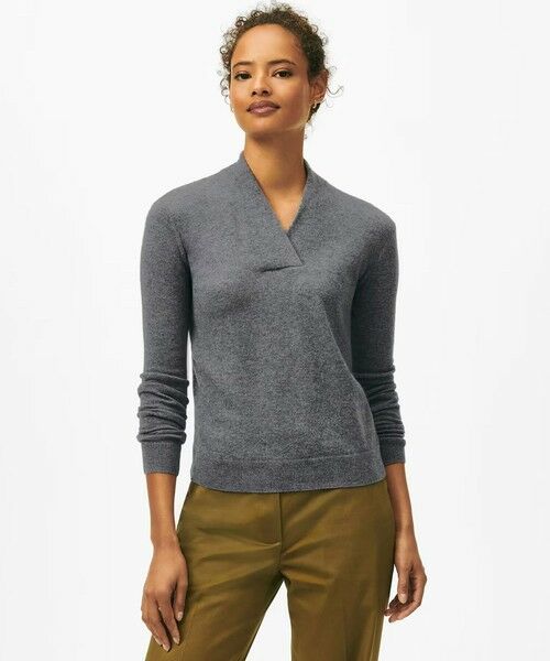 Brooks Brothers/ブルックス ブラザーズ シルク/カシミヤ ショールカラーセーター ヘザーグレー S Brooks Brothers/ブルックス ブラザーズ シルク/カシミヤ ショールカラーセーター ヘザーグレー S