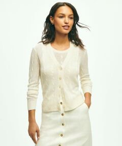 Brooks Brothers / ブルックス ブラザーズ カーディガン・ボレロ | リネン ケーブル Vネック カーディガン