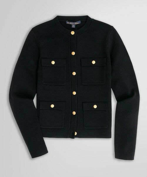 Brooks Brothers/ブルックス ブラザーズ ミラノリブ ゴールドボタン ノーカラーニットジャケット ブラック S Brooks Brothers/ブルックス ブラザーズ ミラノリブ ゴールドボタン ノーカラーニットジャケット ブラック S