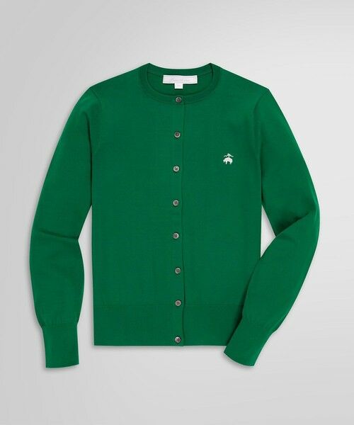 Brooks Brothers/ブルックス ブラザーズ キュプラ/ナイロン GFロゴ クルーネックカーディガン グリーン XS Brooks Brothers/ブルックス ブラザーズ キュプラ/ナイロン GFロゴ クルーネックカーディガン グリーン XS