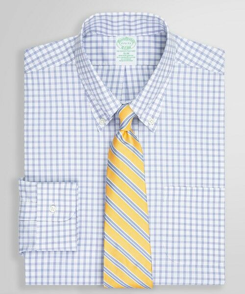 Brooks Brothers/ブルックス ブラザーズ ノンアイロン スーピマコットンストレッチ ピンポイントオックスフォード ウィンドウペイン ドレスシャツ Slim Fit ブルー 14 1/2-32 Brooks Brothers/ブルックス ブラザーズ ノンアイロン スーピマコットンストレッチ ピンポイントオックスフォード ウィンドウペイン ドレスシャツ Slim Fit ブルー 14 1/2-32