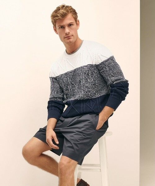 Brooks Brothers / ブルックス ブラザーズ ニット・セーター | コットン ケーブル カラーブロック クルーネックセーター(マルチ)