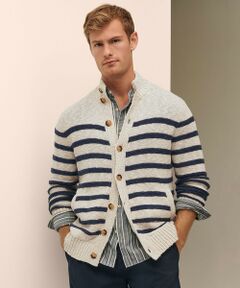 Brooks Brothers / ブルックス ブラザーズ カーディガン・ボレロ | コットン/リネン マリナーストライプ モックネックカーディガン