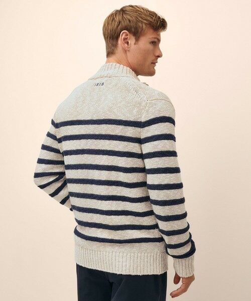 Brooks Brothers / ブルックス ブラザーズ カーディガン・ボレロ | コットン/リネン マリナーストライプ モックネックカーディガン | 詳細1