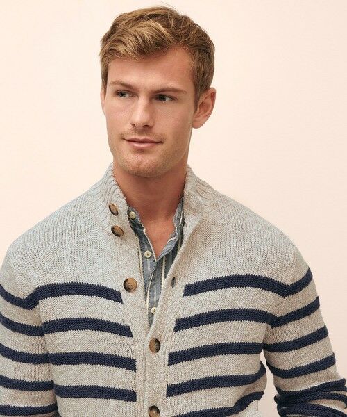 Brooks Brothers / ブルックス ブラザーズ カーディガン・ボレロ | コットン/リネン マリナーストライプ モックネックカーディガン | 詳細2