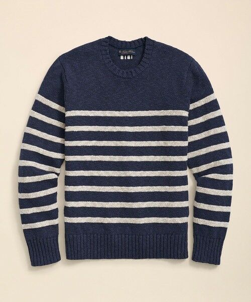 Brooks Brothers / ブルックス ブラザーズ ニット・セーター | コットン/リネン マリナーストライプ クルーネックセーター | 詳細4