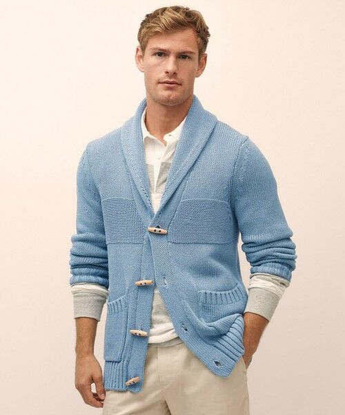 Brooks Brothers/ブルックス ブラザーズ コットン ショールカラー トグルカーディガン ライトブルー M Brooks Brothers/ブルックス ブラザーズ コットン ショールカラー トグルカーディガン ライトブルー M