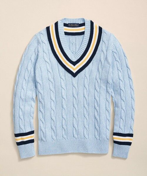 Brooks Brothers/ブルックス ブラザーズ コットン ケーブル Vネックテニスセーター ライトブルー M Brooks Brothers/ブルックス ブラザーズ コットン ケーブル Vネックテニスセーター ライトブルー M