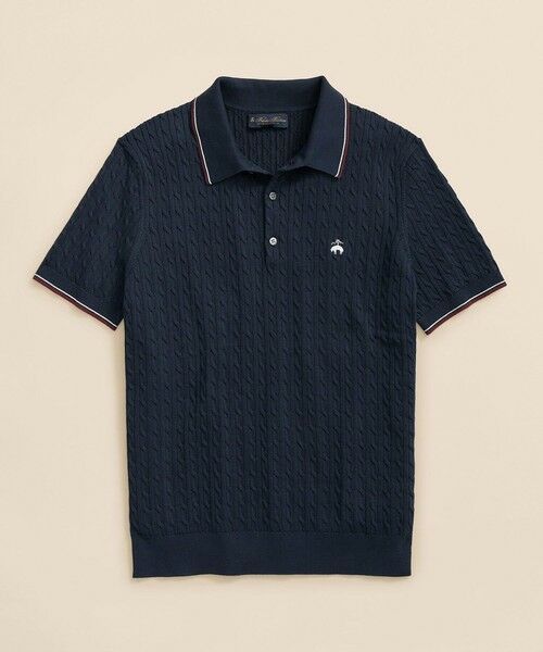 Brooks Brothers/ブルックス ブラザーズ コットン ケーブル GFロゴ テニス ポロセーター ネイビー S Brooks Brothers/ブルックス ブラザーズ コットン ケーブル GFロゴ テニス ポロセーター ネイビー S