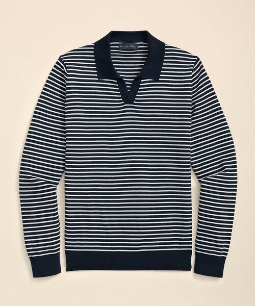 Brooks Brothers/ブルックス ブラザーズ コットン マリナーストライプ ジョニーカラーセーター ネイビー XL Brooks Brothers/ブルックス ブラザーズ コットン マリナーストライプ ジョニーカラーセーター ネイビー XL