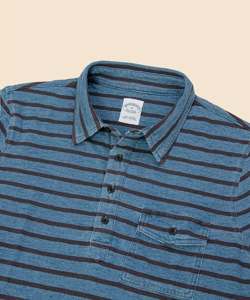 Brooks Brothers / ブルックス ブラザーズ ポロシャツ | コットンジャージー インディゴ ストライプ ロングスリーブ ポロシャツ | 詳細1
