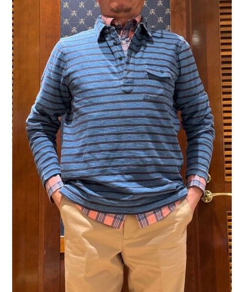 Brooks Brothers / ブルックス ブラザーズ ポロシャツ | コットンジャージー インディゴ ストライプ ロングスリーブ ポロシャツ | 詳細5