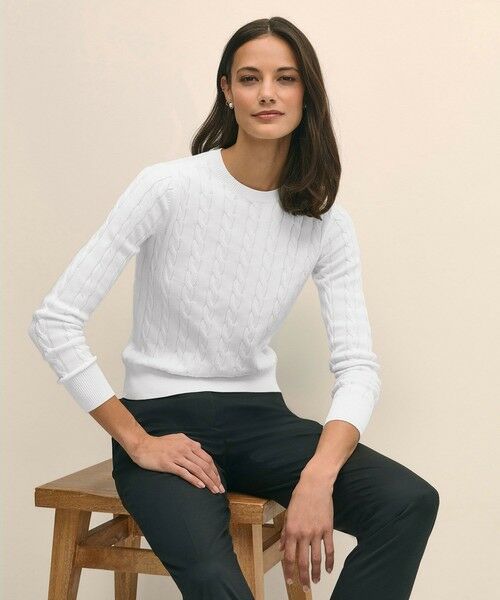 Brooks Brothers/ブルックス ブラザーズ スーピマコットン ケーブル クルーネックセーター ホワイト M Brooks Brothers/ブルックス ブラザーズ スーピマコットン ケーブル クルーネックセーター ホワイト M