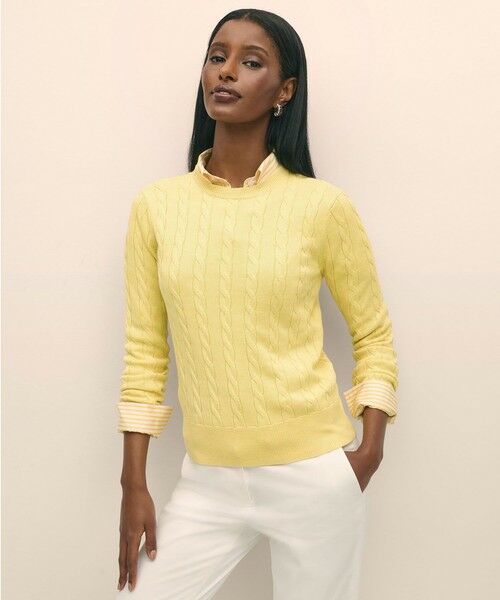 Brooks Brothers/ブルックス ブラザーズ スーピマコットン ケーブル クルーネックセーター イエロー M Brooks Brothers/ブルックス ブラザーズ スーピマコットン ケーブル クルーネックセーター イエロー M