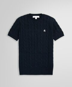 Brooks Brothers / ブルックス ブラザーズ ニット・セーター | スーピマコットン GFロゴ ケーブル ショートスリーブセーター