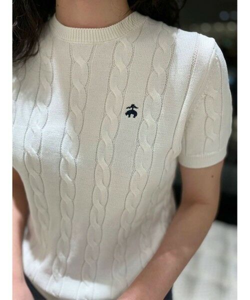 Brooks Brothers / ブルックス ブラザーズ ニット・セーター | スーピマコットン GFロゴ ケーブル ショートスリーブセーター | 詳細4