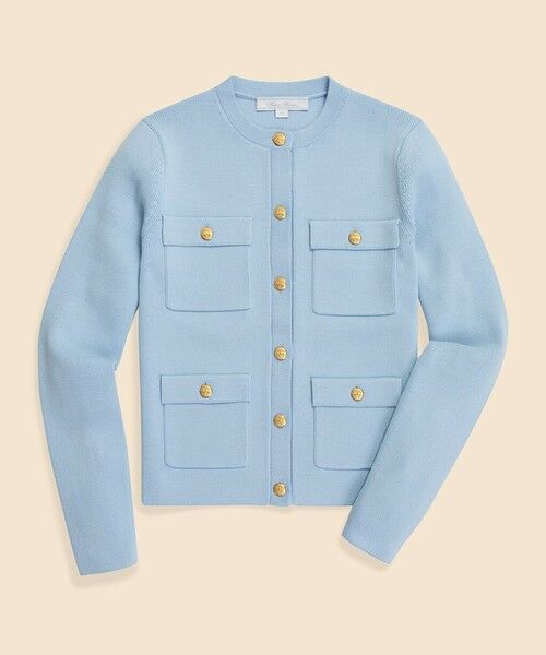 Brooks Brothers/ブルックス ブラザーズ ミラノリブ ゴールドボタン ノーカラーニットジャケット サックスブルー S Brooks Brothers/ブルックス ブラザーズ ミラノリブ ゴールドボタン ノーカラーニットジャケット サックスブルー S