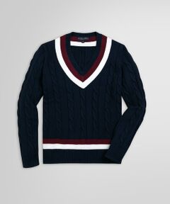 Brooks Brothers / ブルックス ブラザーズ ニット・セーター | スーピマコットン ケーブル Vネックテニスセーター