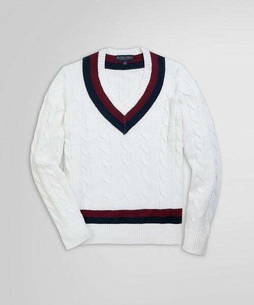 Brooks Brothers/ブルックス ブラザーズ スーピマコットン ケーブル Vネックテニスセーター ホワイト X-SMALL Brooks Brothers/ブルックス ブラザーズ スーピマコットン ケーブル Vネックテニスセーター ホワイト X-SMALL