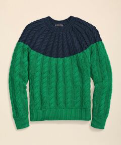 Brooks Brothers / ブルックス ブラザーズ ニット・セーター | スーピマコットン　ヨークカラーブロック　ケーブル　クルーネックセーター
