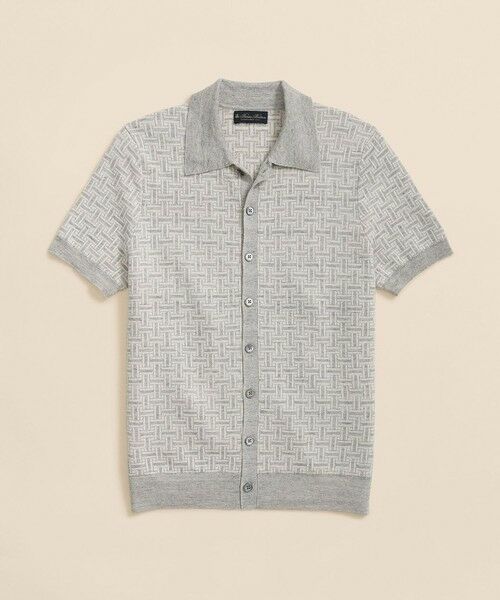 Brooks Brothers/ブルックス ブラザーズ リネン/ナイロン バスケット ポロカーディガン グレー L Brooks Brothers/ブルックス ブラザーズ リネン/ナイロン バスケット ポロカーディガン グレー L
