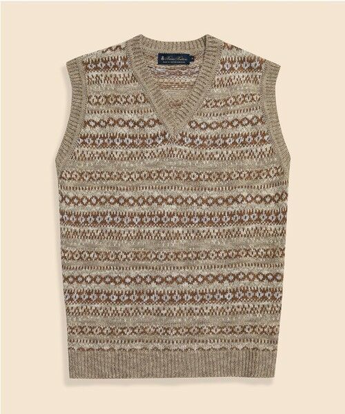 Brooks Brothers/ブルックス ブラザーズ コットン/リネン フェアアイル Vネックベスト Made in U.K ベージュ M Brooks Brothers/ブルックス ブラザーズ コットン/リネン フェアアイル Vネックベスト Made in U.K ベージュ M