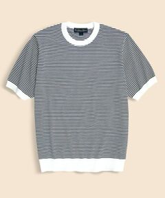 Brooks Brothers / ブルックス ブラザーズ ニット・セーター | コットン／シルク　ストライプ　クルーネック　ショートスリーブセーター