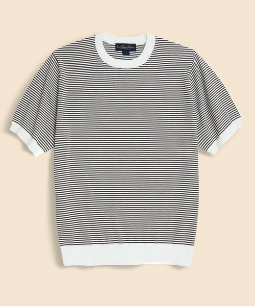 Brooks Brothers/ブルックス ブラザーズ コットン/シルク ストライプ クルーネック ショートスリーブセーター ブラウン S Brooks Brothers/ブルックス ブラザーズ コットン/シルク ストライプ クルーネック ショートスリーブセーター ブラウン S