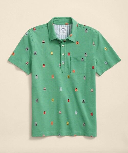 Brooks Brothers/ブルックス ブラザーズ コットンピケ ライフジャケットプリント ポロシャツ グリーン S Brooks Brothers/ブルックス ブラザーズ コットンピケ ライフジャケットプリント ポロシャツ グリーン S
