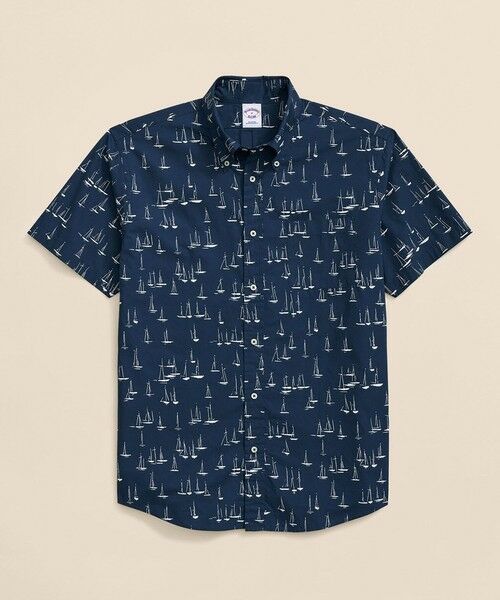 Brooks Brothers/ブルックス ブラザーズ コットン セイルボートプリント ショートスリーブ フライデーシャツ ブルー M Brooks Brothers/ブルックス ブラザーズ コットン セイルボートプリント ショートスリーブ フライデーシャツ ブルー M
