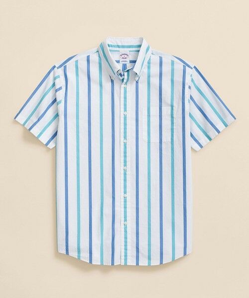 Brooks Brothers/ブルックス ブラザーズ コットンポプリン ショートスリーブ フライデーシャツ ホワイト×ブルー S Brooks Brothers/ブルックス ブラザーズ コットンポプリン ショートスリーブ フライデーシャツ ホワイト×ブルー S