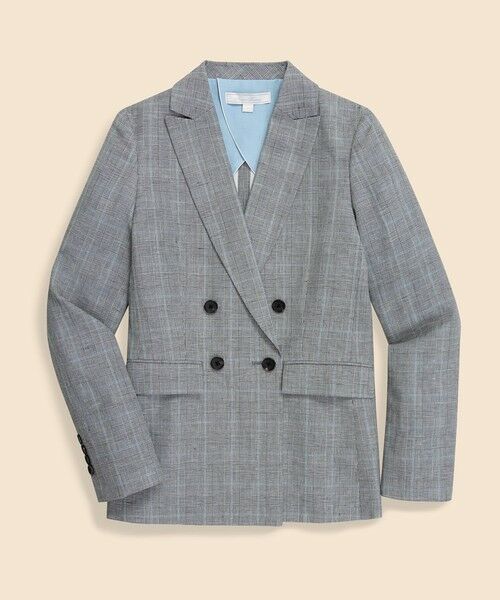 Brooks Brothers/ブルックス ブラザーズ リネン/コットン グレンチェック ダブル4ボタン ピークトラペルジャケット グレー 6 Brooks Brothers/ブルックス ブラザーズ リネン/コットン グレンチェック ダブル4ボタン ピークトラペルジャケット グレー 6
