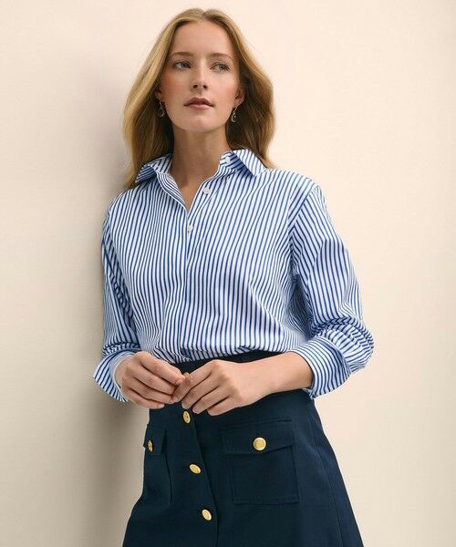 Brooks Brothers/ブルックス ブラザーズ スーピマコットンサテン リラックスフィット ストライプシャツ ホワイト×ブルー L Brooks Brothers/ブルックス ブラザーズ スーピマコットンサテン リラックスフィット ストライプシャツ ホワイト×ブルー L