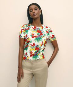 Brooks Brothers / ブルックス ブラザーズ ニット・セーター | コットン　フラワープリント　クルーネック　ショートスリーブセーター