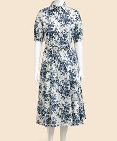 Brooks Brothers / ブルックス ブラザーズ ミニ丈・ひざ丈ワンピース | スーピマコットンサテン　フラワープリント　ショートスリーブシャツワンピース