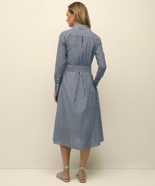 Brooks Brothers / ブルックス ブラザーズ ミニ丈・ひざ丈ワンピース | コットン／シルク　ストライプ　ダブルパッチポケット　ベルテッドシャツワンピース | 詳細3