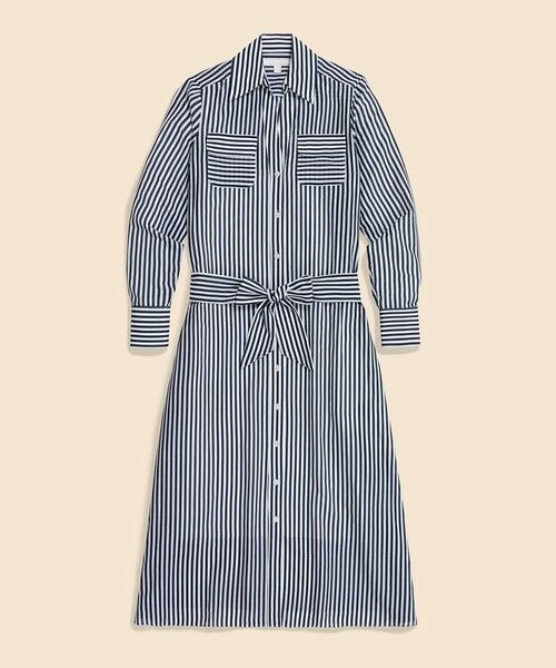 Brooks Brothers / ブルックス ブラザーズ ミニ丈・ひざ丈ワンピース | コットン／シルク　ストライプ　ダブルパッチポケット　ベルテッドシャツワンピース | 詳細5