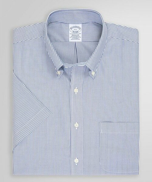 Brooks Brothers / ブルックス ブラザーズ シャツ・ブラウス | スーピマコットンストレッチ キャンディストライプ ショートスリーブ ドレスシャツ Regular Fit(ブルー)