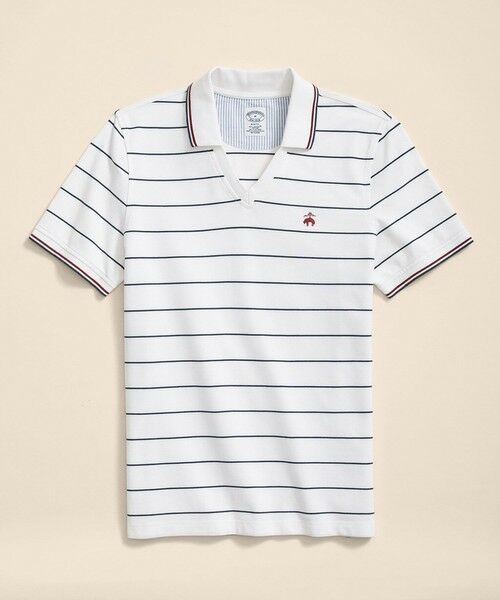 Brooks Brothers / ブルックス ブラザーズ ポロシャツ | スーピマコットン GFロゴ サッカーストライプ ジョニーカラーポロシャツ Slim Fit(ホワイト)
