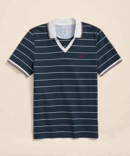 Brooks Brothers / ブルックス ブラザーズ ポロシャツ | スーピマコットン GFロゴ サッカーストライプ ジョニーカラーポロシャツ Slim Fit(ネイビー)